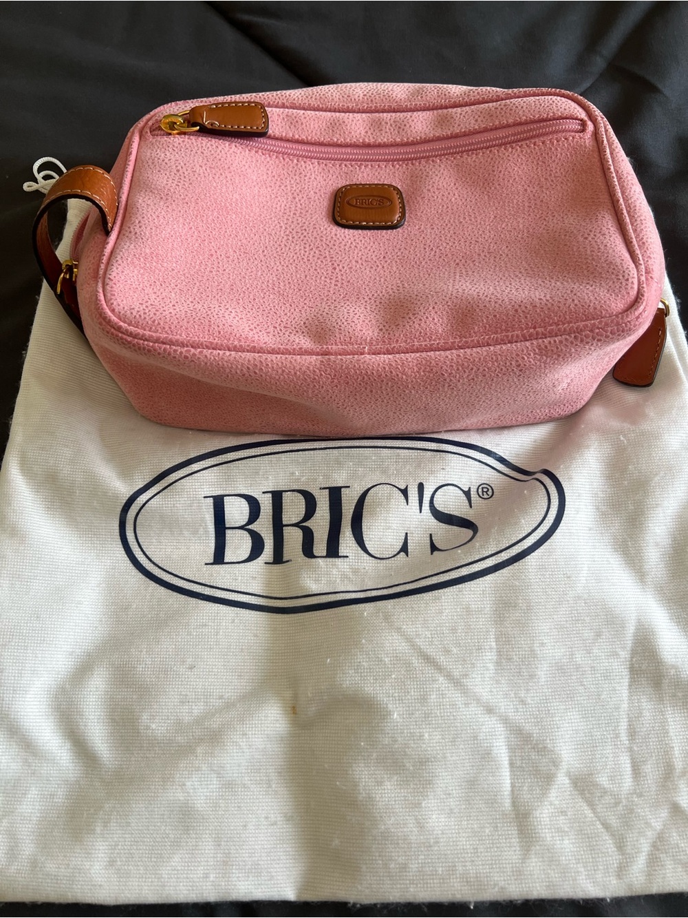 Bric's Pink Canvas Cosmetic Pouch with Tan Leather Trim